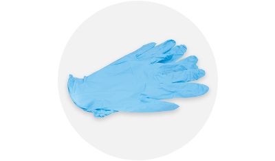 Safety blue nitrile glove product silo on top of a grey circle